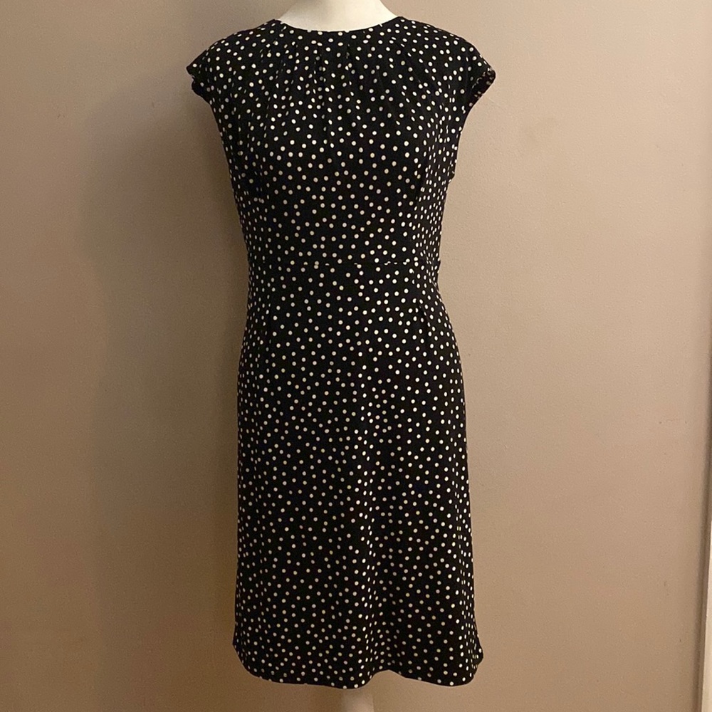 Charter Club Petites Cap Sleeve Black and White Polka Dot Dress